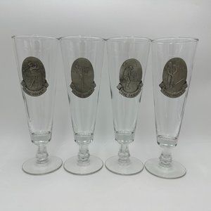 The Golfer's Reward Complete Set of 4 Pilsner Beer Glasses w/ Pewter Medallions